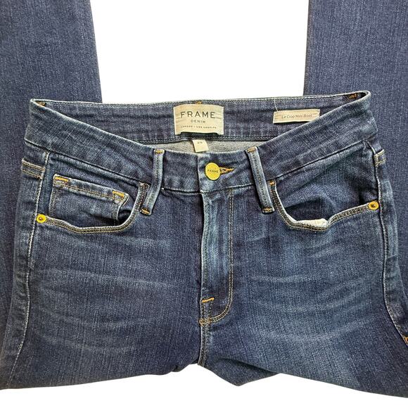 FRAME Le Crop Mini Boot Jeans Remsen Wash Blue Raw Hem Cropped Bootcut Size 25 - Picture 10 of 15